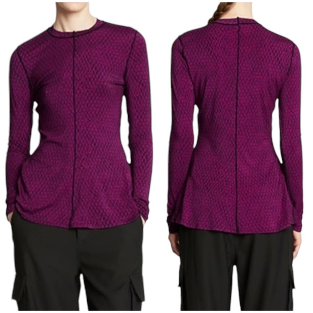 Proenza Schouler White Label NWT Mesh Jersey Crewneck Magenta/Black Shirt XSmall